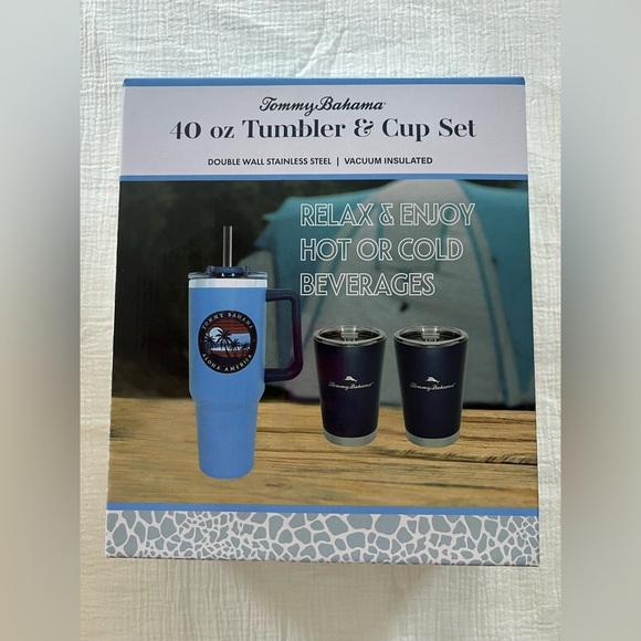 Tommy Bahama 1pc. 40oz Tumbler & 2pcs. 12oz Cup Set – New in Box - Picture 1 of 8